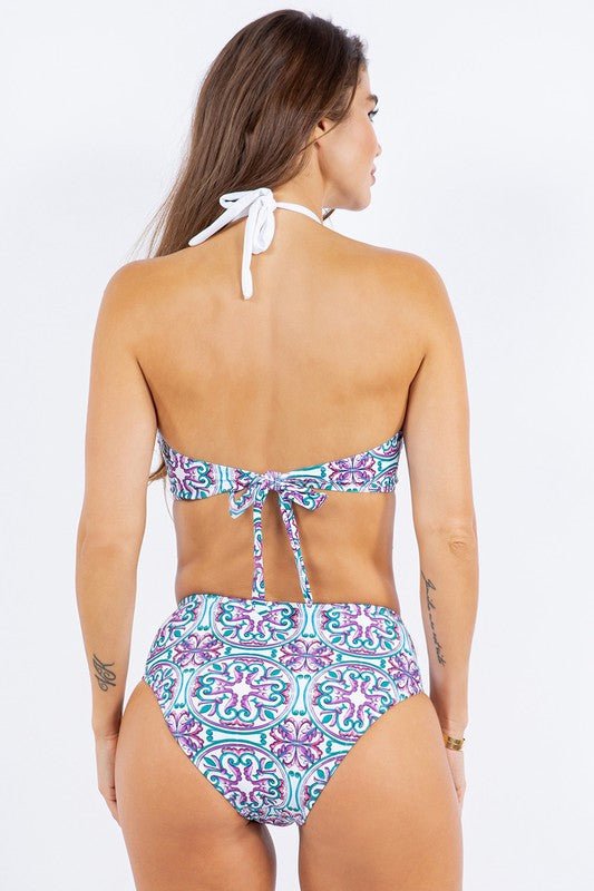 TWO PIECE FLORAL PRINTS CRISS CROSS HALTER BIKINI - Chaelisa's New Jammies