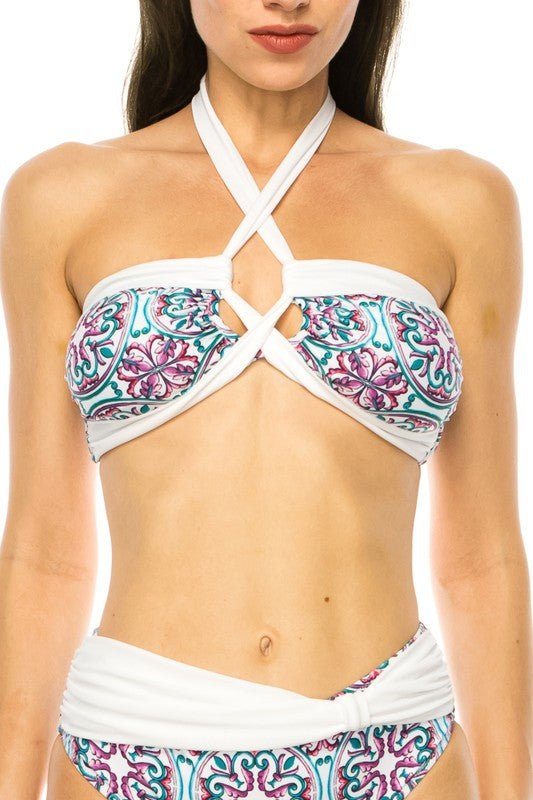 TWO PIECE FLORAL PRINTS CRISS CROSS HALTER BIKINI - Chaelisa's New Jammies