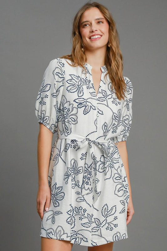 Umgee Full Size Floral Print Notched Puff Sleeve Mini Dress Plus Size - Chaelisa's New Jammies