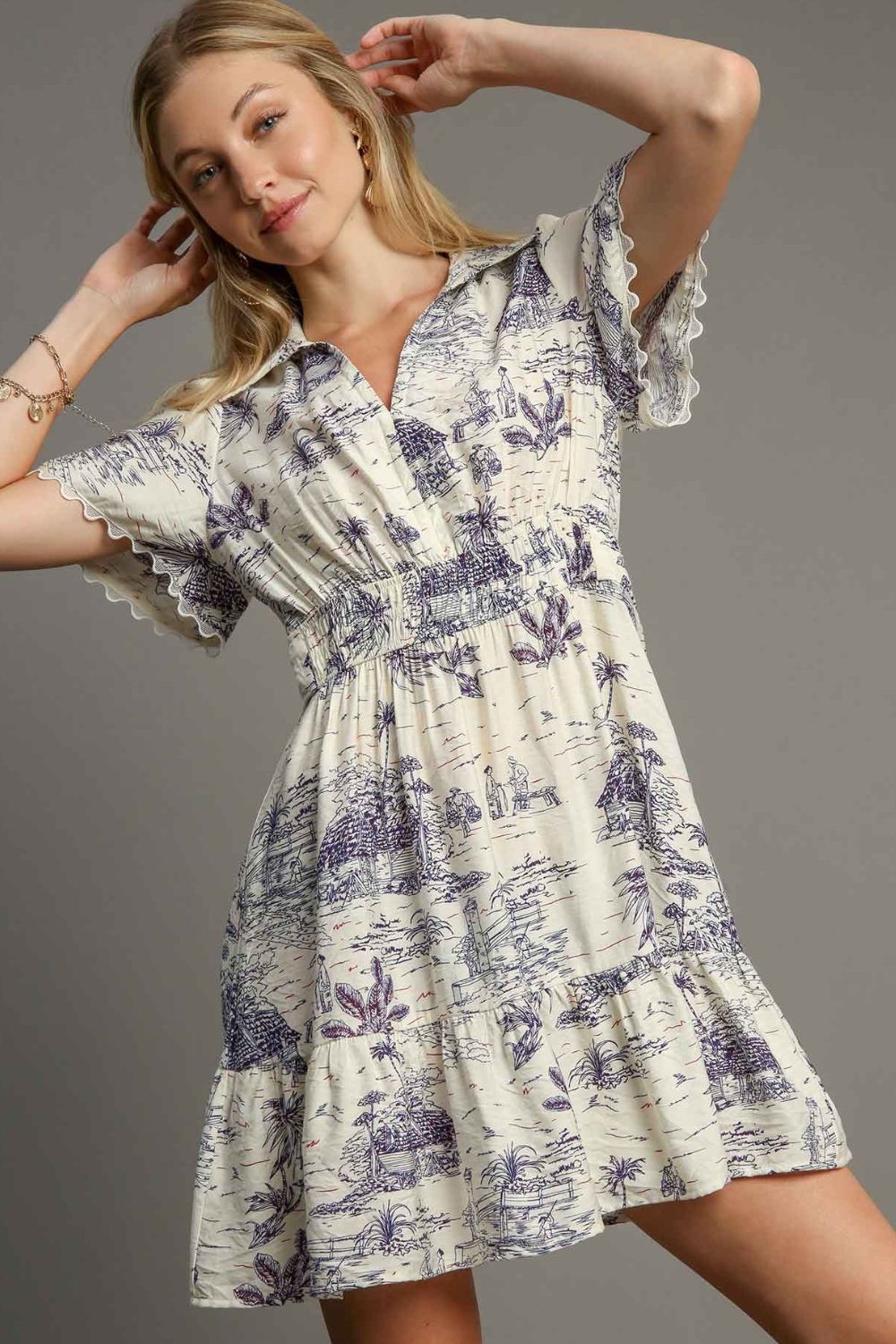 Umgee Full Size Landscape Print Collared Mini Dress Plus Size - Chaelisa's New Jammies