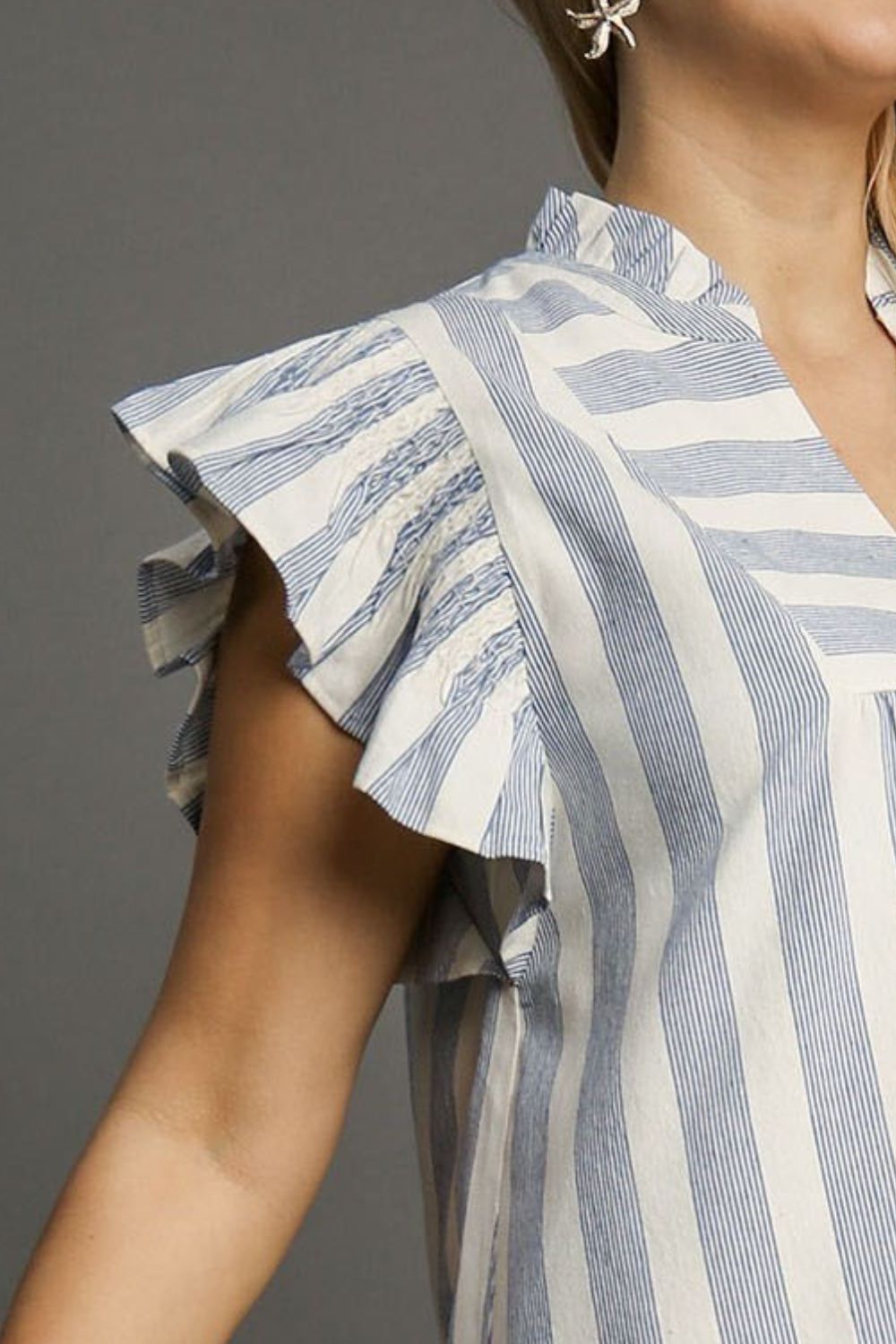 Umgee Full Size Striped Notched Ruffled Cap Sleeve Mini Dress Plus Size - Chaelisa's New Jammies