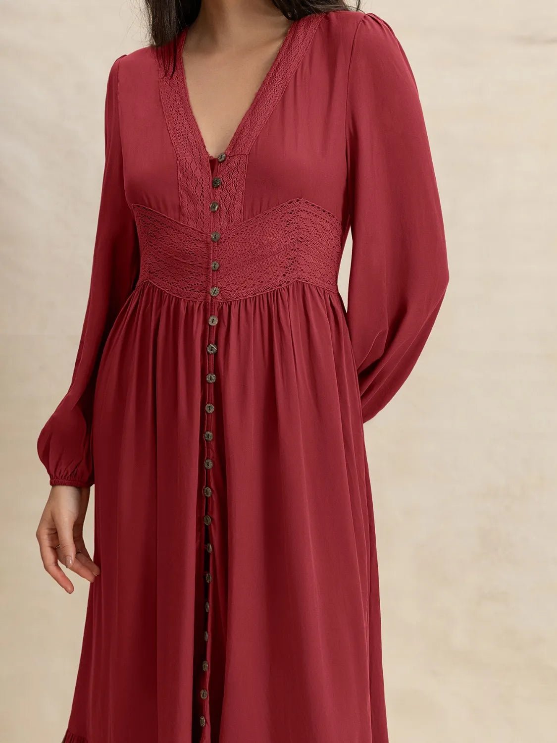 V - Neck Balloon Sleeve Ruffled Hem Maxi Dress - Chaelisa's New Jammies