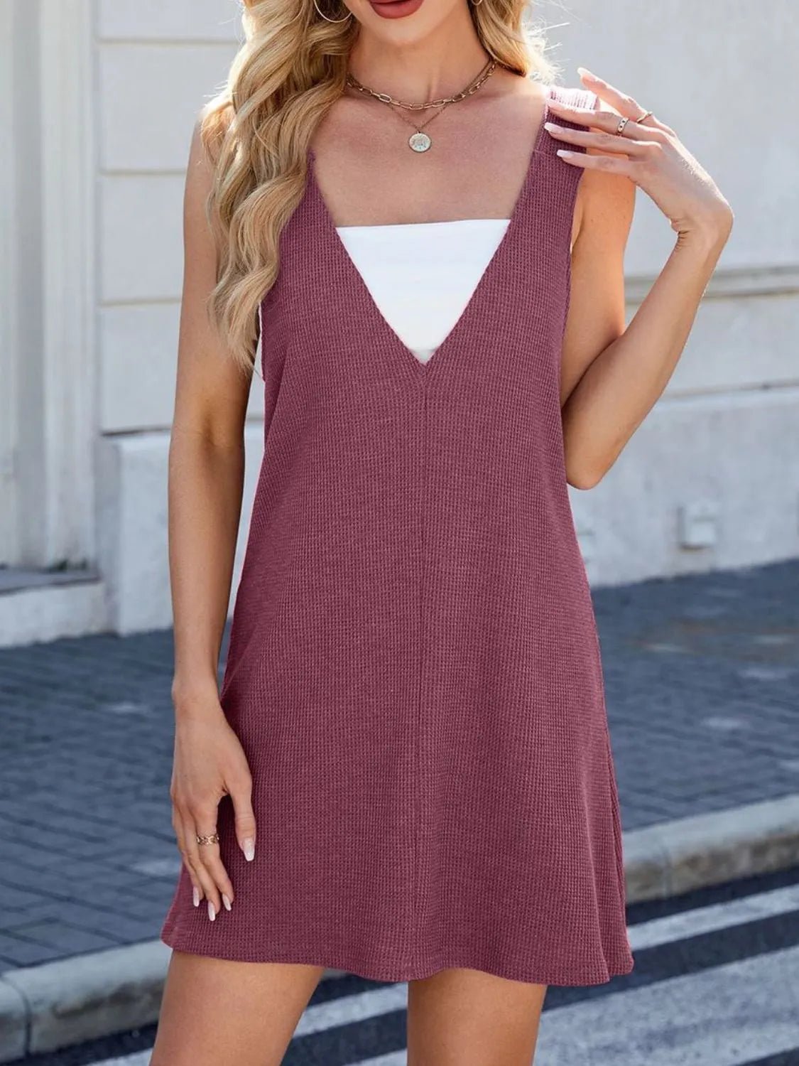 V - Neck Wide Strap Overalls Dress - Chaelisa's New Jammies