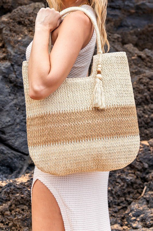 Valeria Two - Tone Straw Tote - Chaelisa's New Jammies