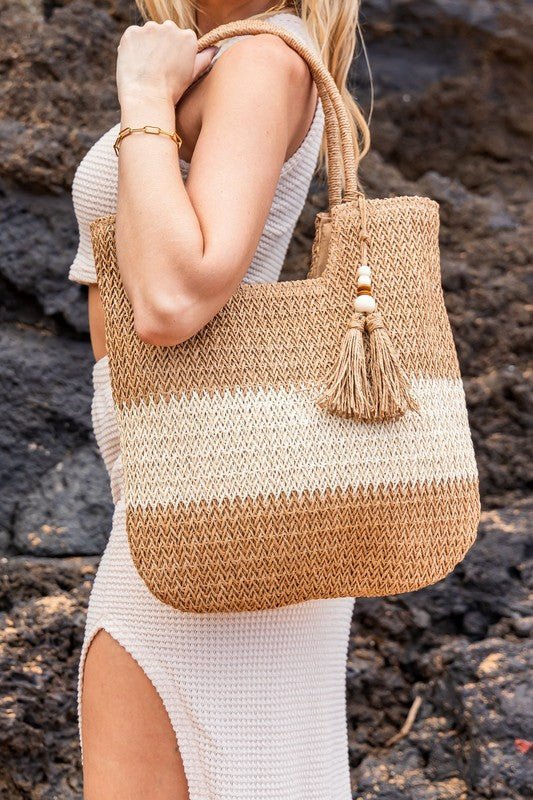 Valeria Two - Tone Straw Tote - Chaelisa's New Jammies