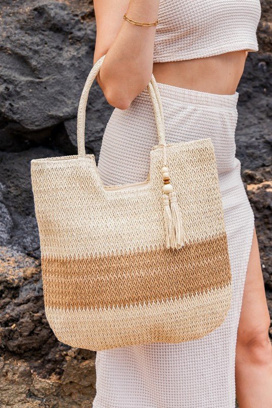 Valeria Two - Tone Straw Tote - Chaelisa's New Jammies