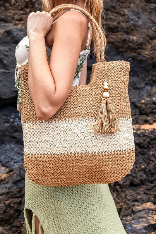 Valeria Two - Tone Straw Tote - Chaelisa's New Jammies