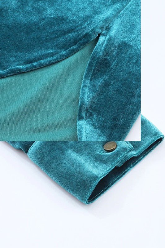 Velvet Button Frilled Neck Blouse Top - Chaelisa's New Jammies