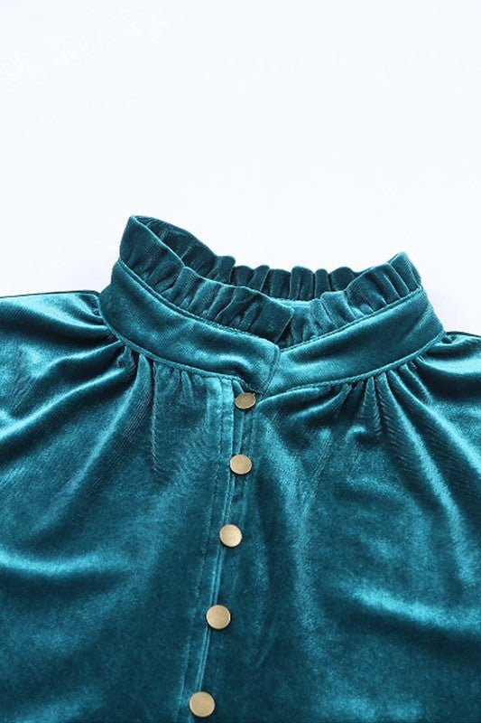Velvet Button Frilled Neck Blouse Top - Chaelisa's New Jammies