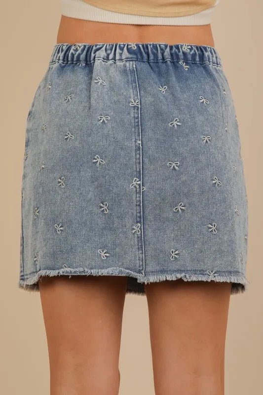 VERY J Bow Printed Casual Denim Mini Skirt - Chaelisa's New Jammies
