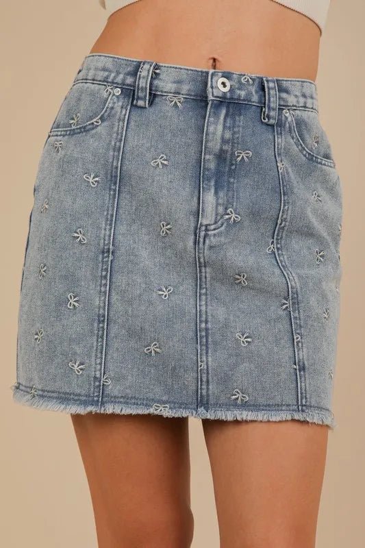 VERY J Bow Printed Casual Denim Mini Skirt - Chaelisa's New Jammies