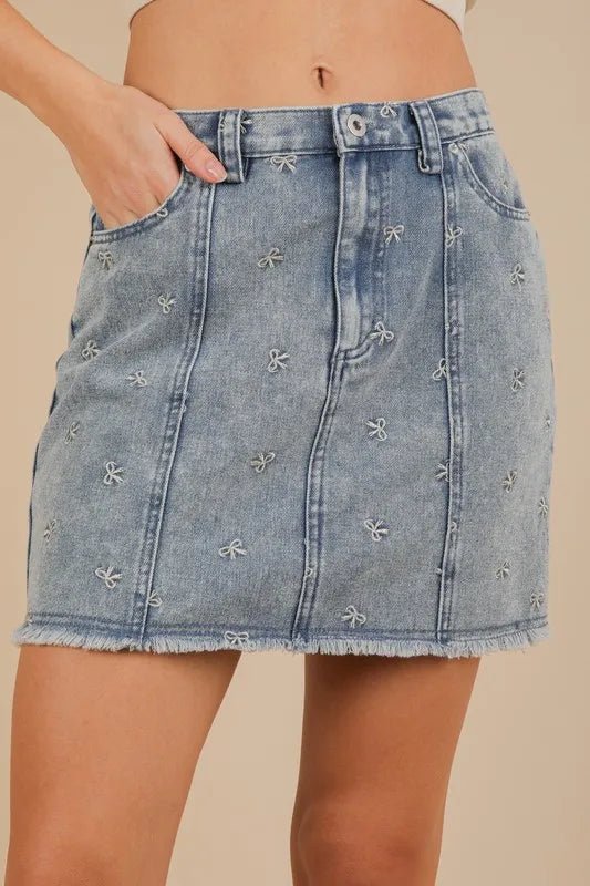 VERY J Bow Printed Casual Denim Mini Skirt - Chaelisa's New Jammies