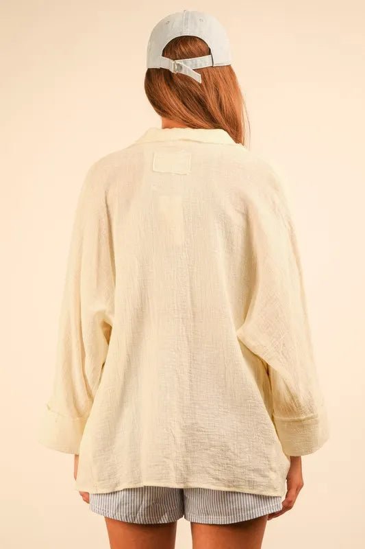 VERY J Dolman Sleeve Button Down Gauze Shirt - Chaelisa's New Jammies