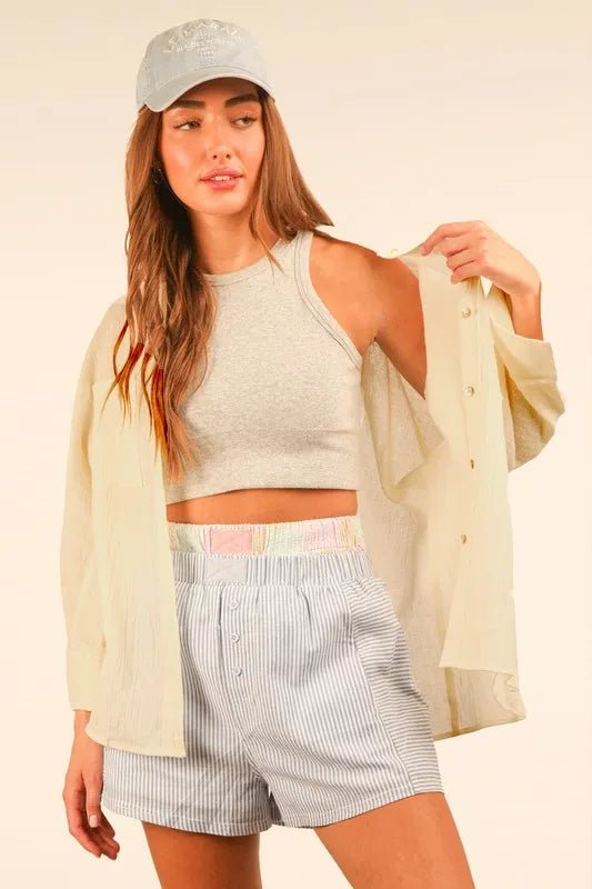 VERY J Dolman Sleeve Button Down Gauze Shirt - Chaelisa's New Jammies