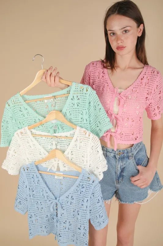 VERY J Front Tie Crochet Crop Top - Chaelisa's New Jammies