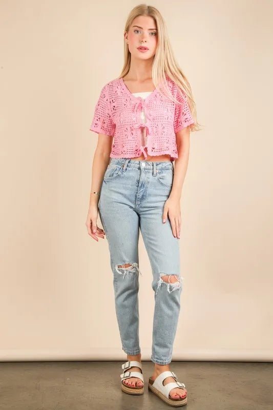 VERY J Front Tie Crochet Crop Top - Chaelisa's New Jammies