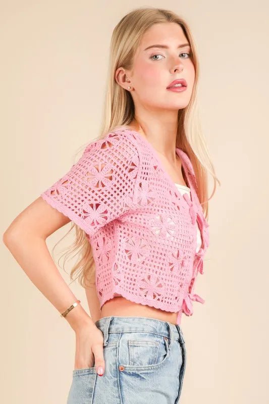 VERY J Front Tie Crochet Crop Top - Chaelisa's New Jammies