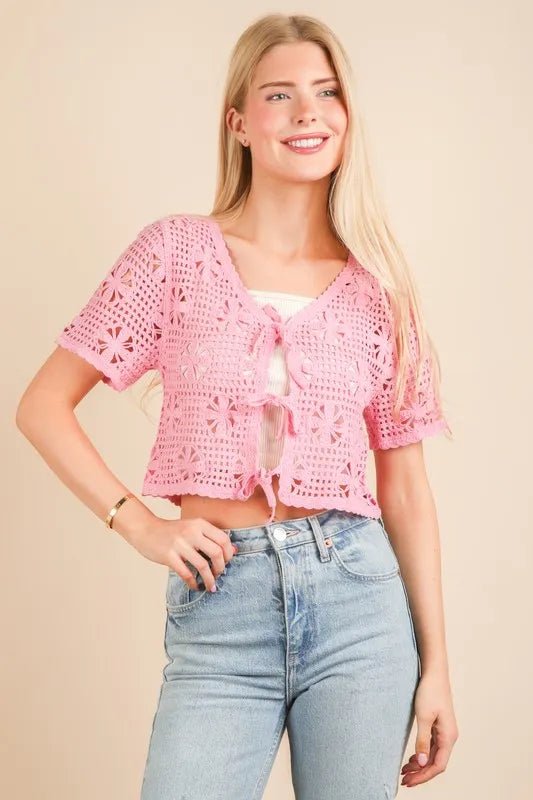 VERY J Front Tie Crochet Crop Top - Chaelisa's New Jammies