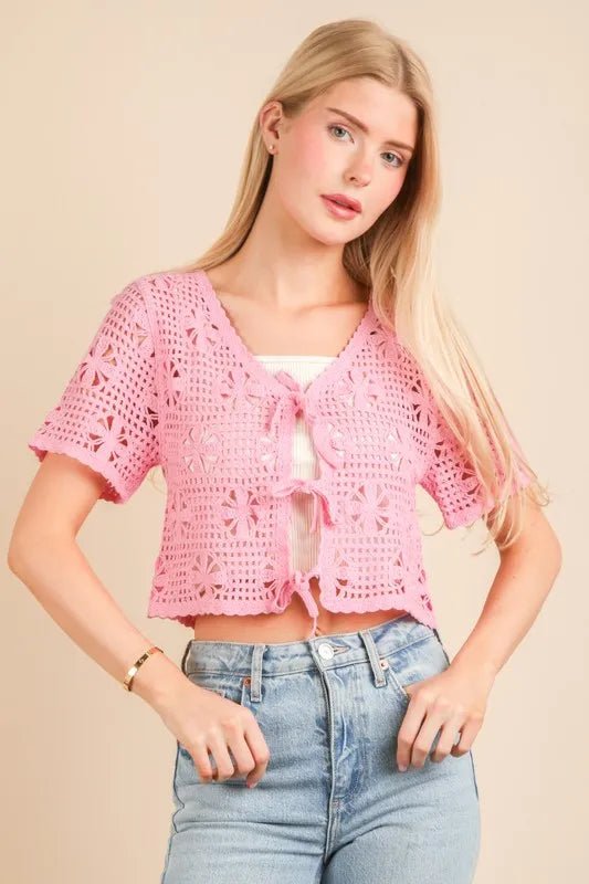 VERY J Front Tie Crochet Crop Top - Chaelisa's New Jammies