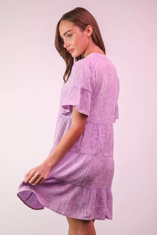 VERY J Mineral Washed Baby Bell Sleeve Woven Mini Dress - Chaelisa's New Jammies
