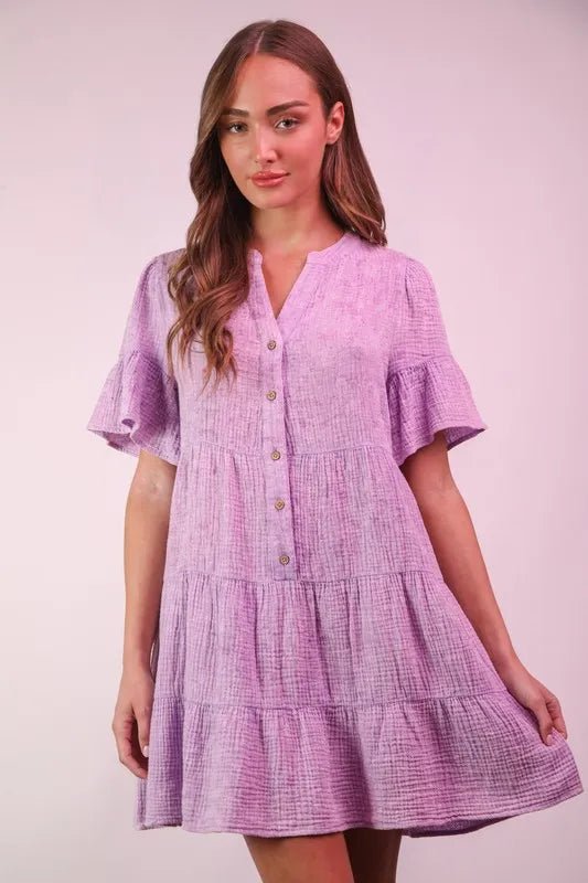 VERY J Mineral Washed Baby Bell Sleeve Woven Mini Dress - Chaelisa's New Jammies