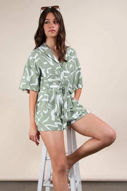 VERY J Oversized Printed Button Down Resort Romper - Chaelisa's New Jammies