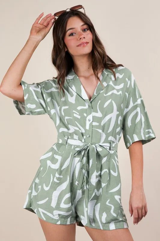 VERY J Oversized Printed Button Down Resort Romper - Chaelisa's New Jammies