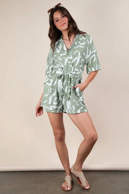 VERY J Oversized Printed Button Down Resort Romper - Chaelisa's New Jammies