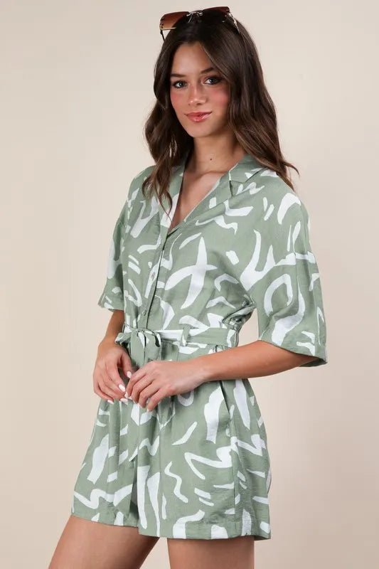 VERY J Oversized Printed Button Down Resort Romper - Chaelisa's New Jammies