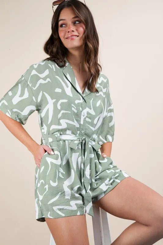 VERY J Oversized Printed Button Down Resort Romper - Chaelisa's New Jammies