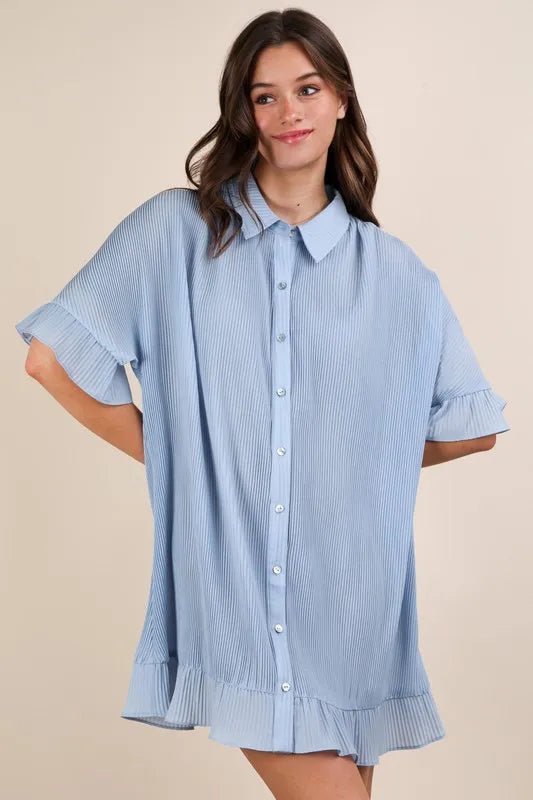 VERY J Pleated Detail Button Down Mini Dress - Chaelisa's New Jammies