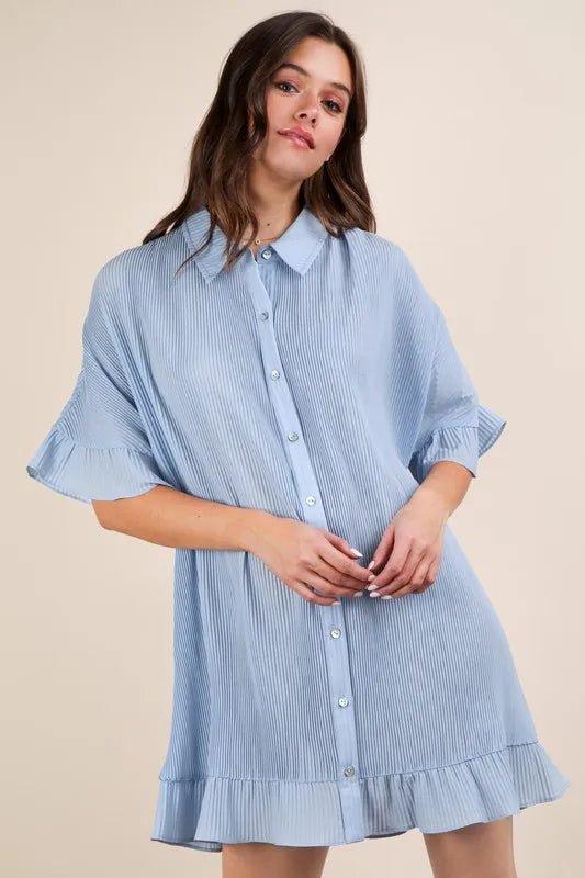 VERY J Pleated Detail Button Down Mini Dress - Chaelisa's New Jammies
