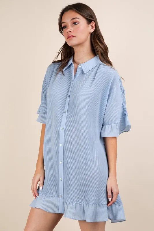 VERY J Pleated Detail Button Down Mini Dress - Chaelisa's New Jammies