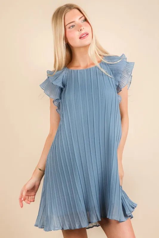 VERY J Plus Size Ruffle Sleeve Pleated Woven Mini Dress - Chaelisa's New Jammies
