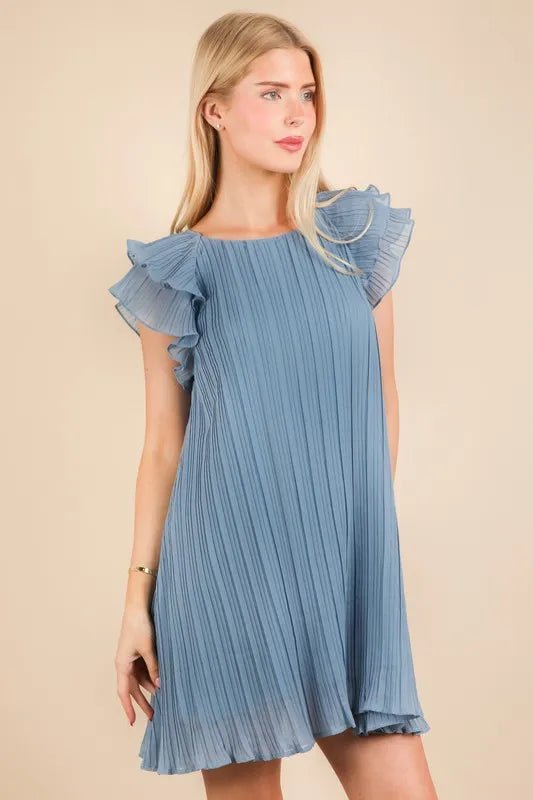 VERY J Plus Size Ruffle Sleeve Pleated Woven Mini Dress - Chaelisa's New Jammies