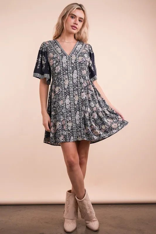 VERY J Shirring Detail Printed Woven Mini Dress - Chaelisa's New Jammies