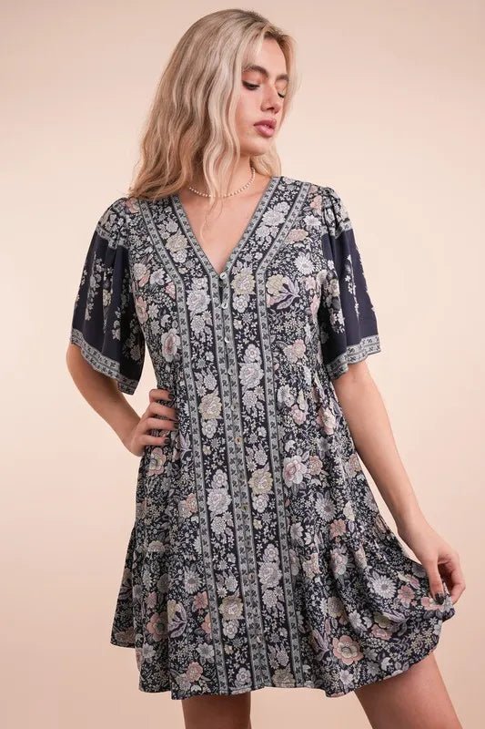 VERY J Shirring Detail Printed Woven Mini Dress - Chaelisa's New Jammies