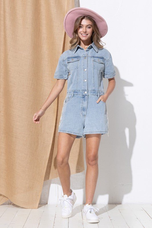 Washed Denim Overall Romper - Chaelisa's New Jammies