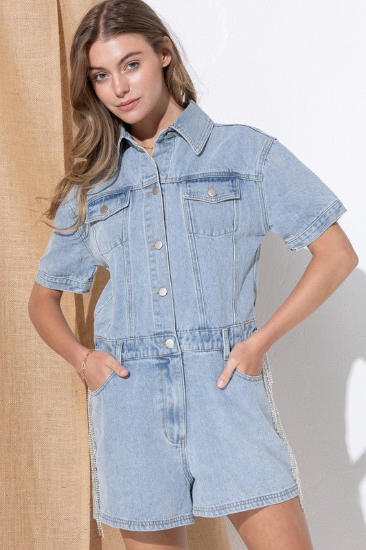 Washed Denim Overall Romper - Chaelisa's New Jammies