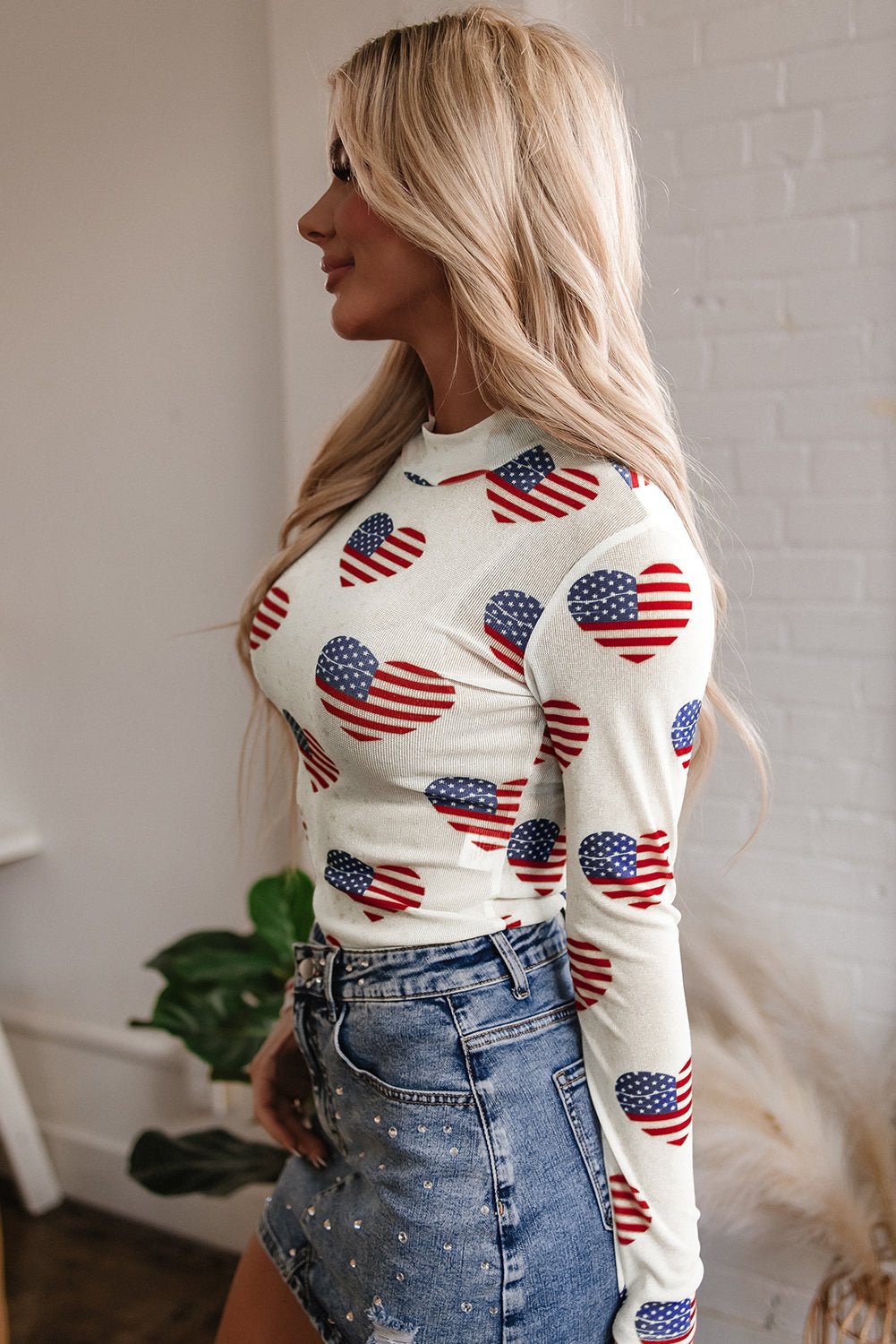 White Americana Glitter Mesh Long Sleeve Bodysuit - Chaelisa's New Jammies