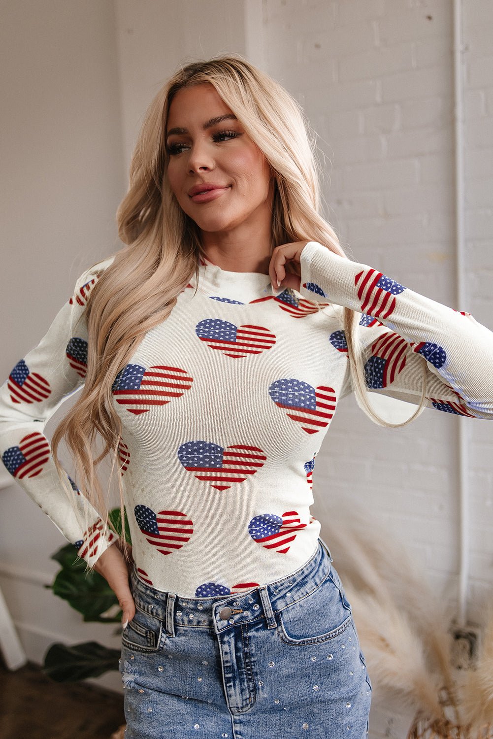 White Americana Glitter Mesh Long Sleeve Bodysuit - Chaelisa's New Jammies
