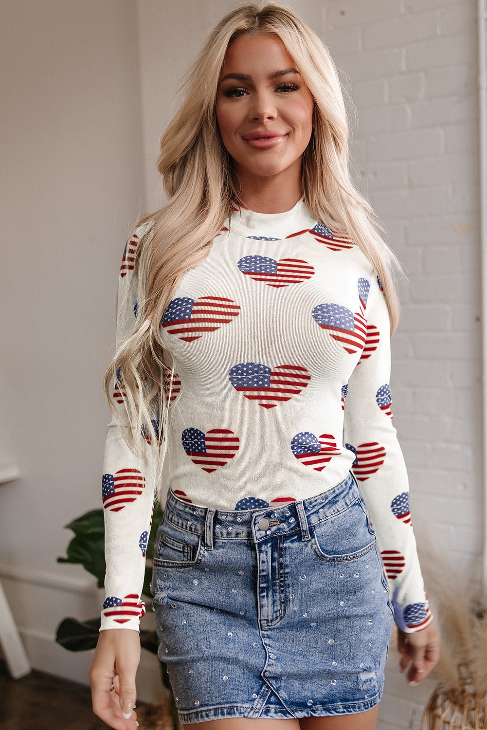 White Americana Glitter Mesh Long Sleeve Bodysuit - Chaelisa's New Jammies