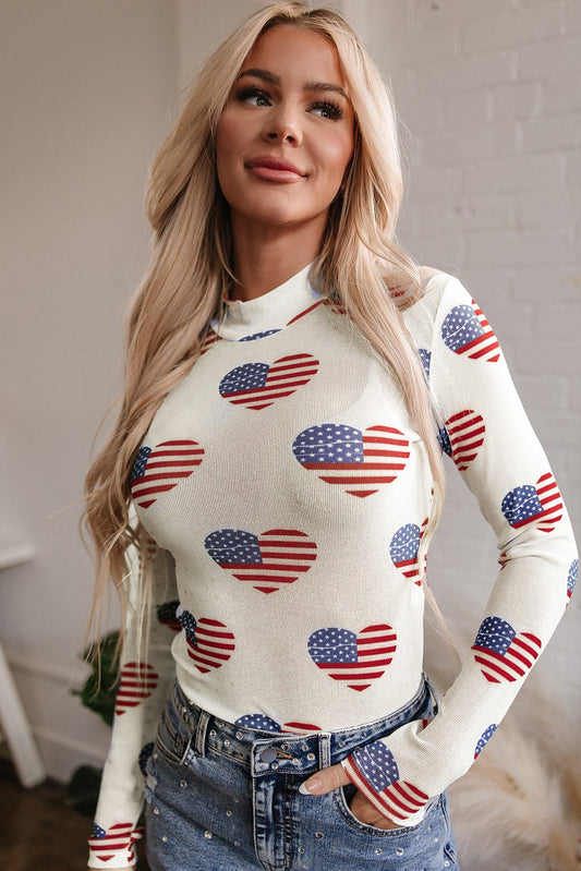 White Americana Glitter Mesh Long Sleeve Bodysuit - Chaelisa's New Jammies