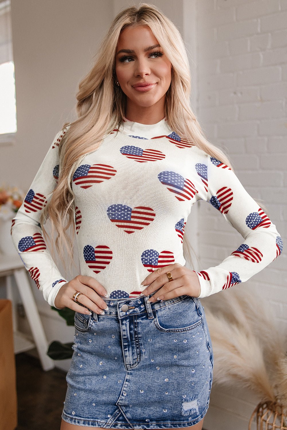 White Americana Glitter Mesh Long Sleeve Bodysuit - Chaelisa's New Jammies