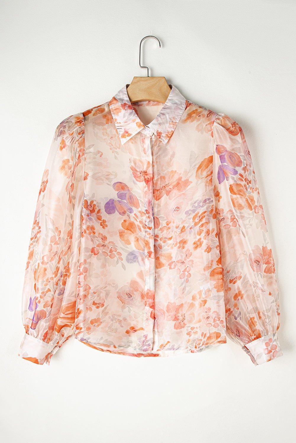 White Floral Print Collared Balloon Sleeve Loose Shirt - Chaelisa's New Jammies
