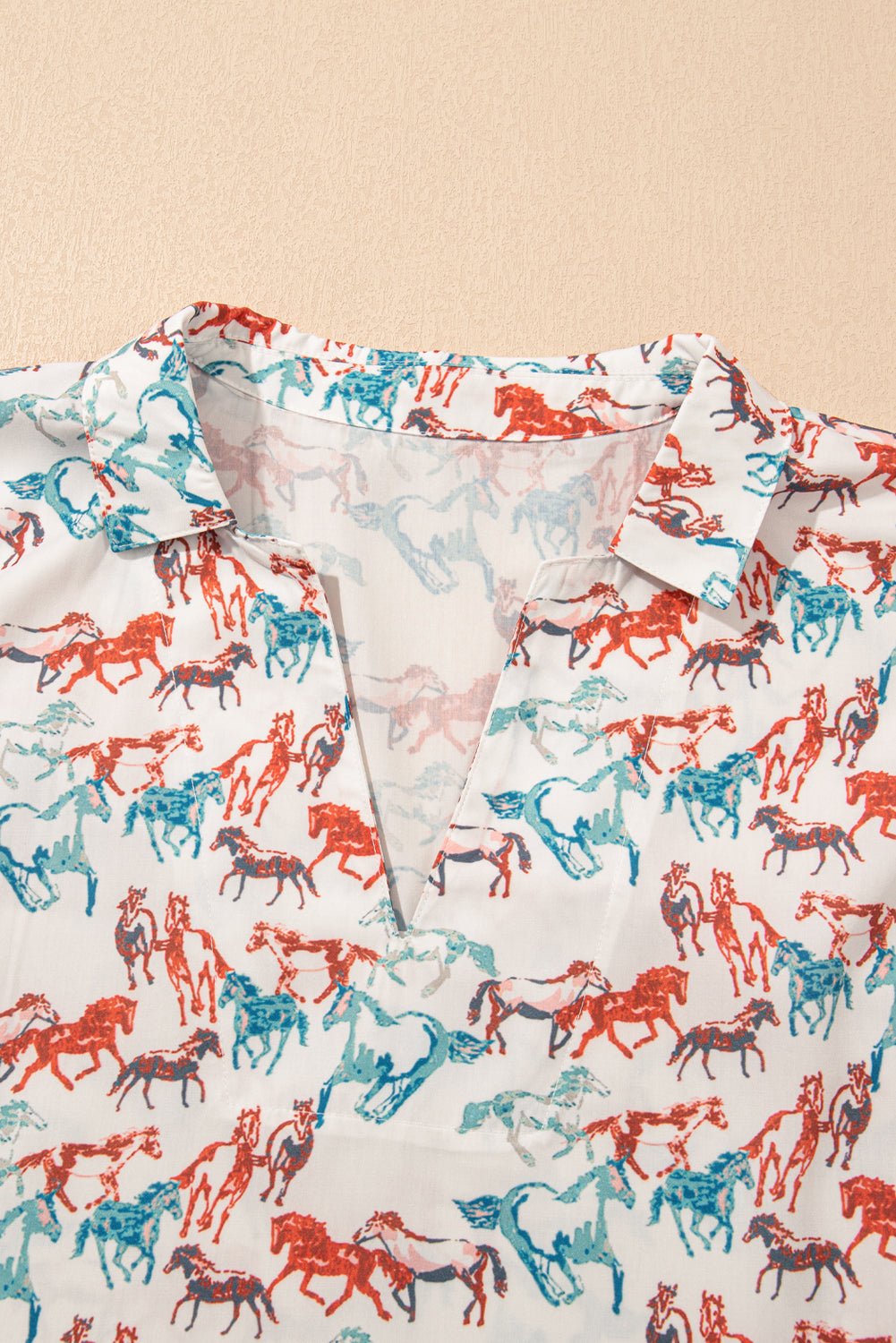 White Horse Galloping Allover Print Split Neck Plus Size Blouse - Chaelisa's New Jammies