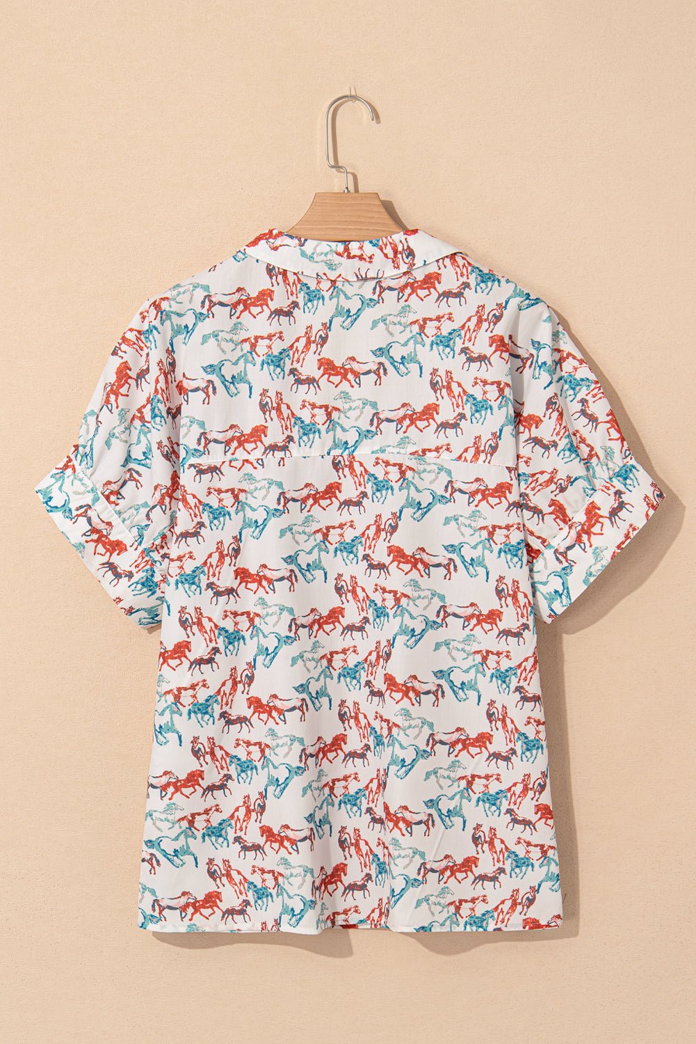 White Horse Galloping Allover Print Split Neck Plus Size Blouse - Chaelisa's New Jammies