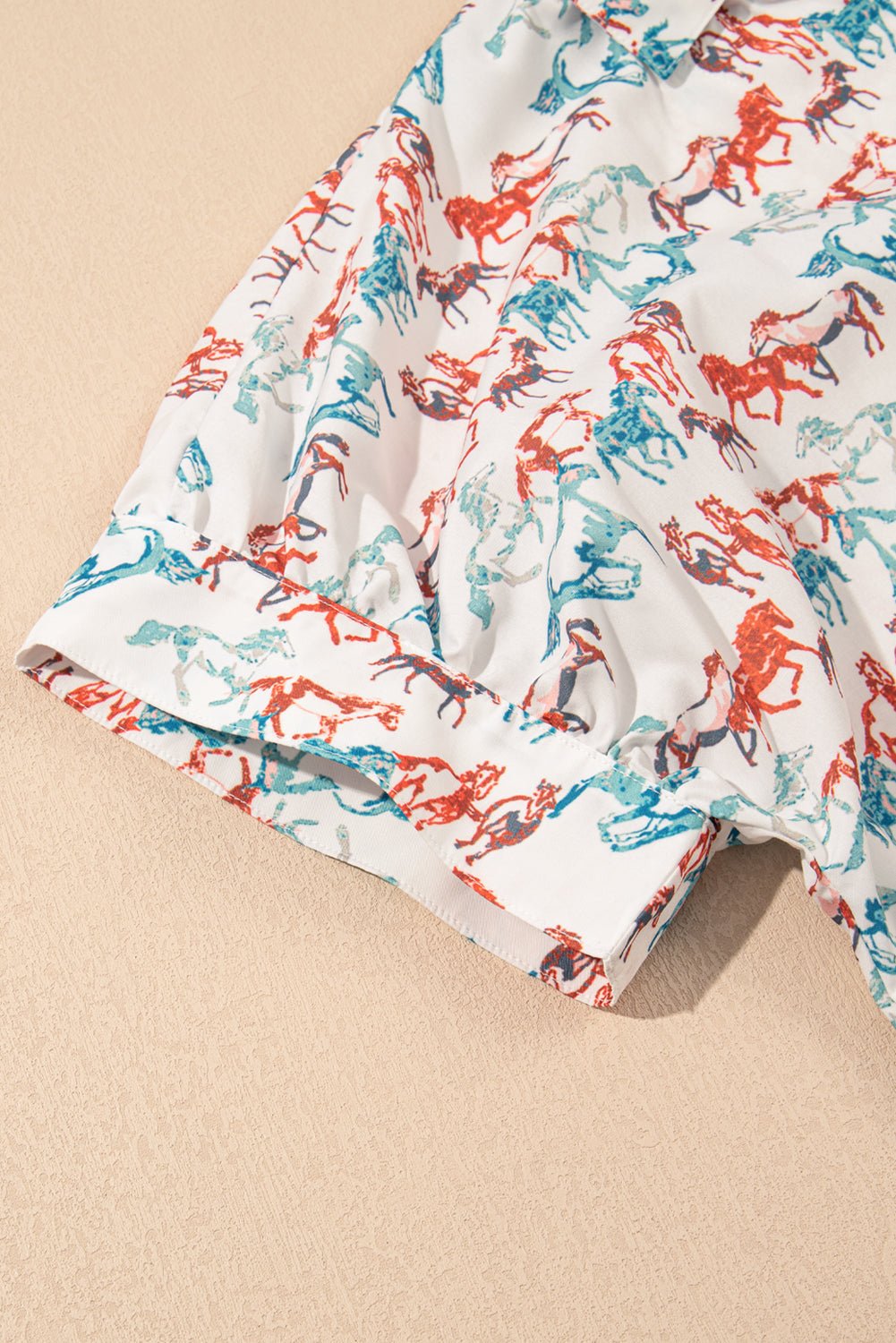 White Horse Galloping Allover Print Split Neck Plus Size Blouse - Chaelisa's New Jammies