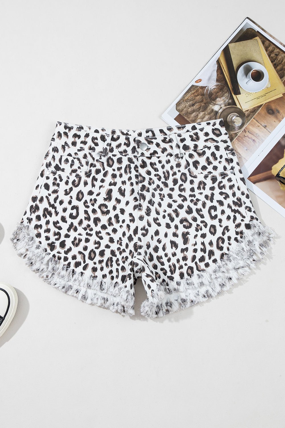 White Leopard Frayed Hem Denim Shorts - Chaelisa's New Jammies