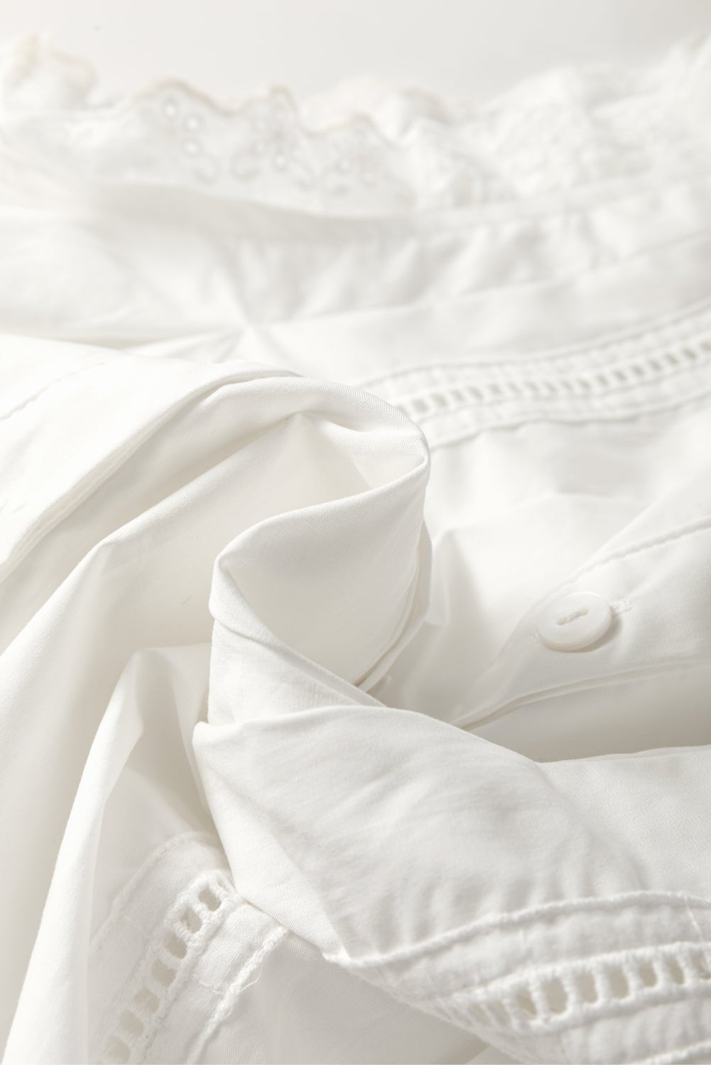 White Solid Color Lace Crochet Eyelets Sleeveless Buttoned Shirt - Chaelisa's New Jammies